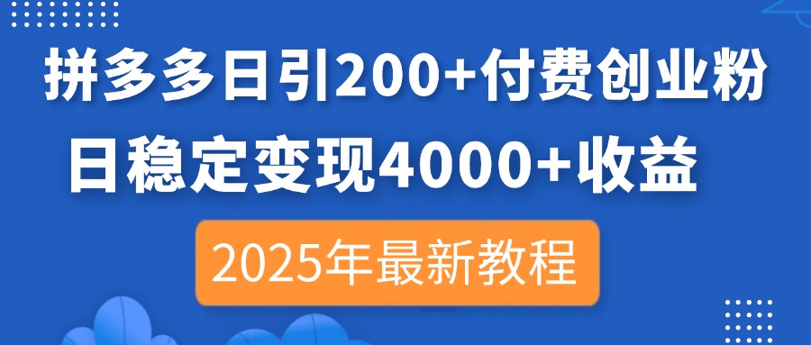 （14217期）拼多多日引200+付费创业粉，日稳定变现4000+收益，2025年最新教程-云启轻创
