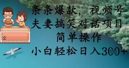 条条爆款，视频号夫妻搞笑对话项目，简单操作，小白轻松日入3张+-云启轻创