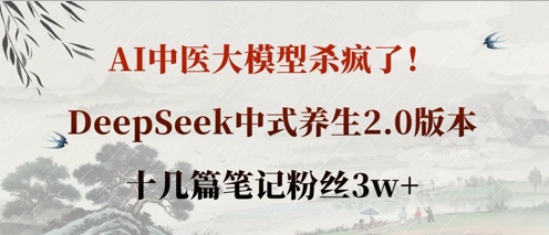 AI中医大模型杀疯了！DeepSeek中式养生2.0版本，十几篇笔记粉丝3w+-云启轻创